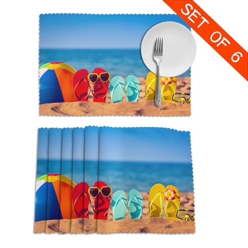 Set de table plage en polyester lavable Lot de 6 napperons 30x45 cm