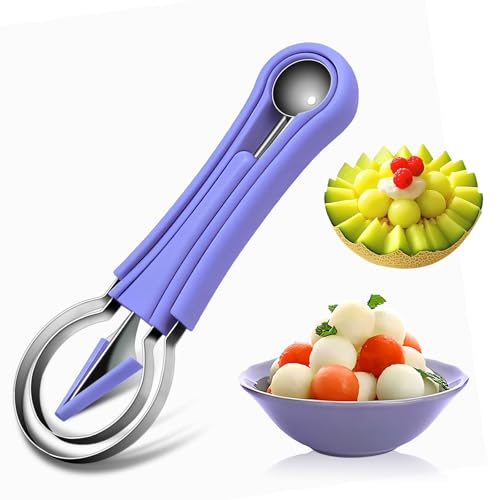 Image of Suuker Melon Baller Scoop Set,4 In 1 fruit cutters shapes, watermelon scooper fruit scooper and baller, fruit carving tools (Dark Blue)
