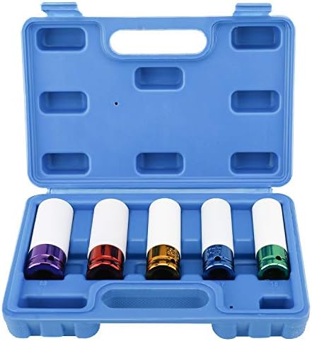 FreeTec Impact Power Socket 5pcs Impact Socket Set 1/2-Inch Drive Metric Extra Thin Wall Deep Wheel Protector