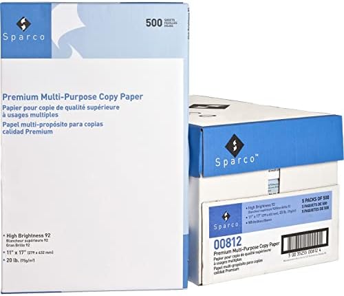 Sparco Copy Paper, 92 GE/112 ISO, 20 lbs., 11 x 17 Inches, 5 RM Rely, White (SPR00812)