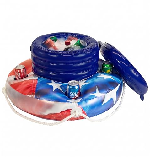 Stars and Stripes Pool Rafts (Inflatable Stars & Stripes Floating Drink Cooler for Pools, Indoors or Outdoors. Easy to use, inflates in Minutes Perfect for Any Occasion.)