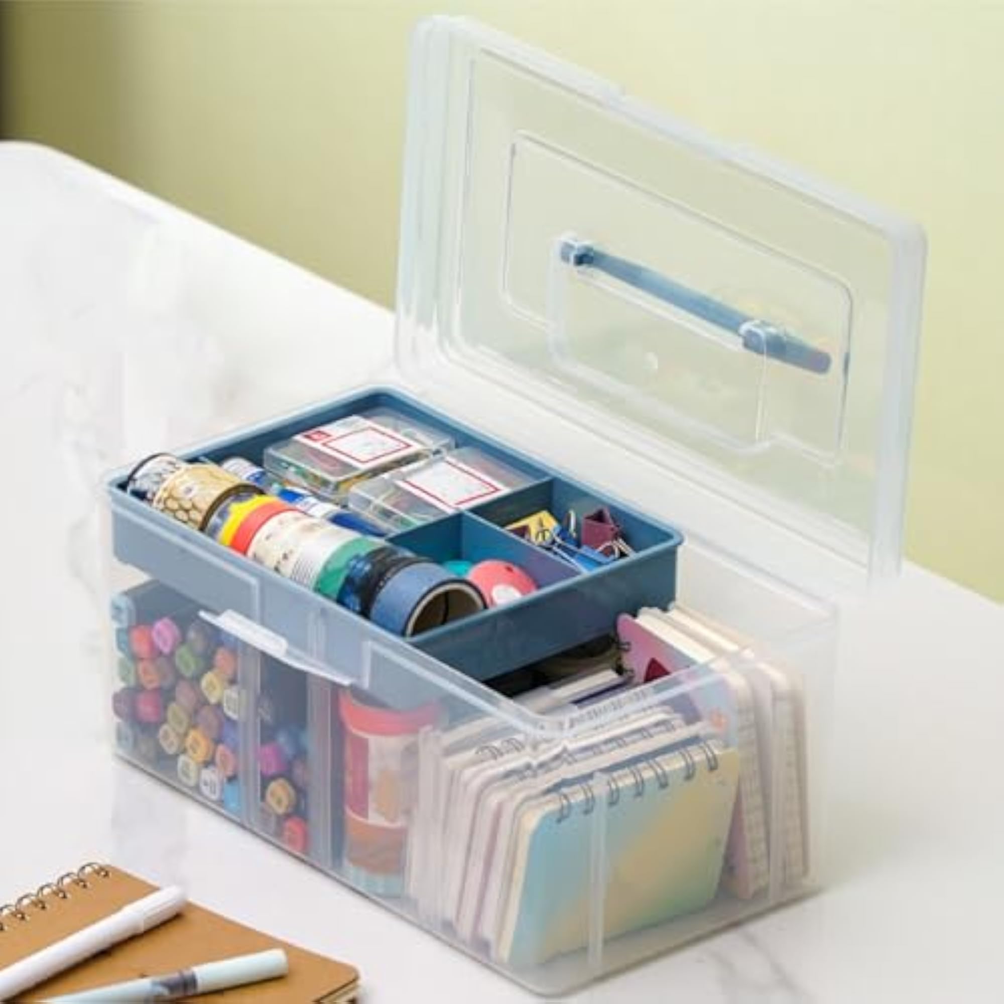 2 Pack Plastic Divided Storage Box with Removable Tray