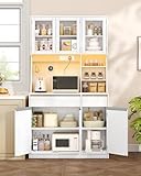 Hzuaneri Kitchen Cupboard with LED & Power Outlet, Tall Kitchen Cabinet with Countertop & 2 Drawers, Sideboard Storage Cabinet, Adjustable Shelves, for Dining Room, 40 x 100 x 180 cm, White PT00103XUK