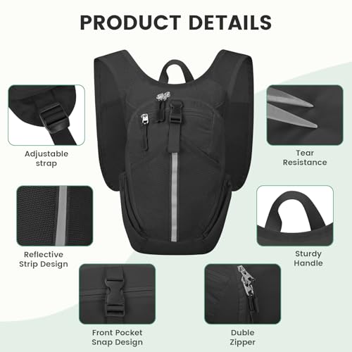 TUIKEN Small Hiking Backpack 10L - Lightweight Packable Foldable Backpack for Travel Camping Outdoor Commute, Compact Rucksack for Women Men(Black) by TUIKEN - Used condition - Image 6