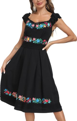 Image of Women's Mexican Dress Embroidered Causal Lace Party Dress