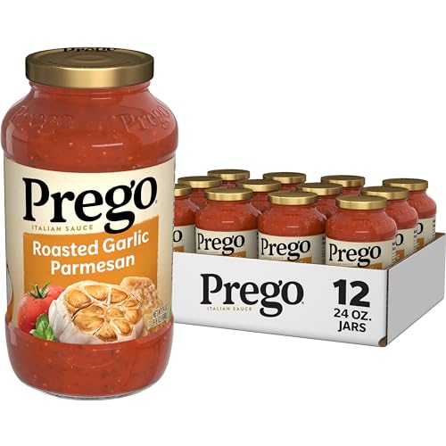 Prego Pasta Sauce, Italian Tomato Sauce with Roasted Garlic &amp; Parmesan Cheese, 24 oz Jar (12 Pack)