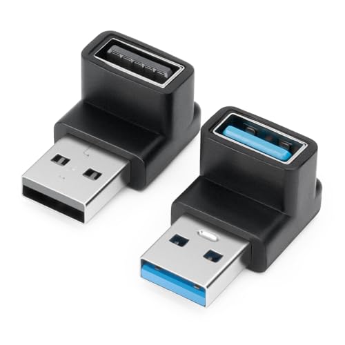 AIYEEN Adaptateur USB 3.0 90 degrés (Paquet de 2), Angle Haut et Angle Bas Type A mâle vers USB-A Femelle, coupleur d'angle, convertisseur de Charge Rapide OTG (USB3.0 Haut/Bas)