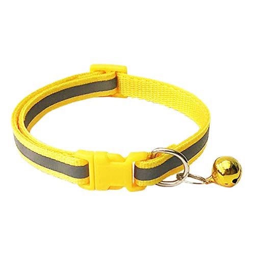 Chborchicen 2-Pack Footprint & Reflective Cat Collar With Bell Basic Dog Cat Collar Buckle Adjustable Polyester Cat Dog Collar Or Seatbelts (X-Small, Yellow) #TOP1