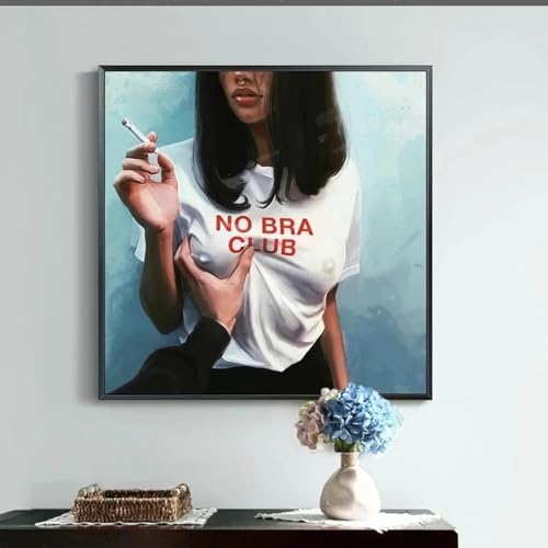 Peinture abstraite de bar barmaid sur toile 90x90cm avec cadre intérieur pour salon