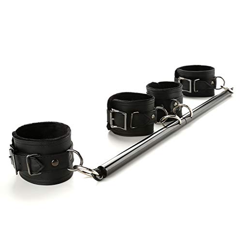 Sovyime Black Adjustable Exercise Spreader Bar with 4 Fur Black Adjustable Straps, Yoga Training Fitness Gear, Home Pilates Tools, Workout Bar,Sports Gym Kit