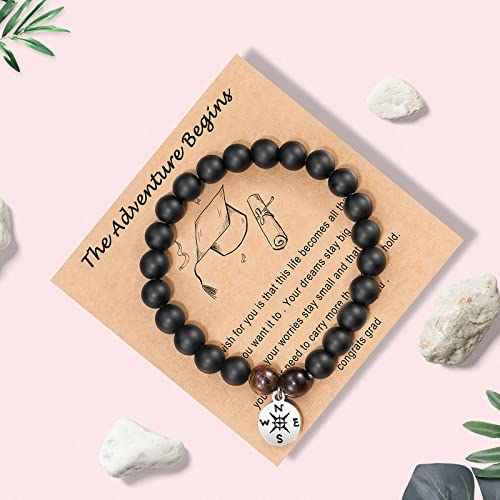 Image of Graduation Gifts for Her Class of 2025 Compass Charm Bracelet Pink Natural Stone Bracelet College High School Graduation Gifts