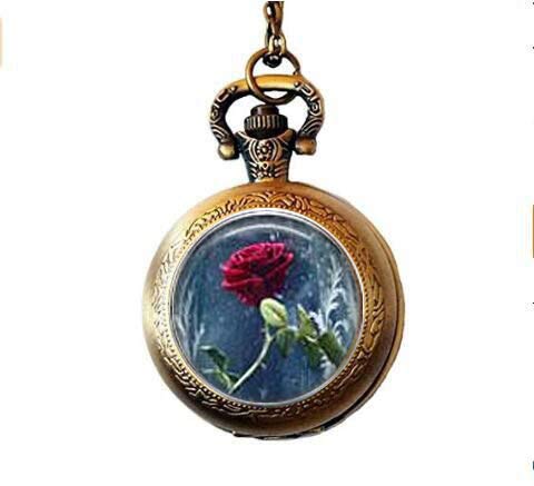 Preisvergleich Produktbild bab Taschenuhr mit Halskette Beauty & The Beast mit Rose