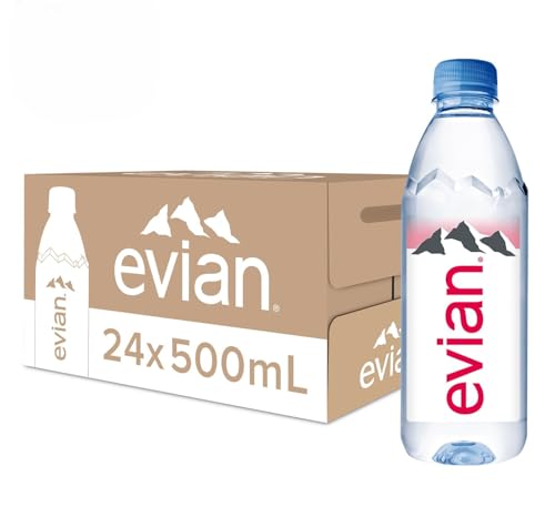 Evian Mineral Water Naturally Filtered Drinking Water 500ml Bottled Water Crafted by Nature Case of 24 x 500 ML Evian Water Bottles