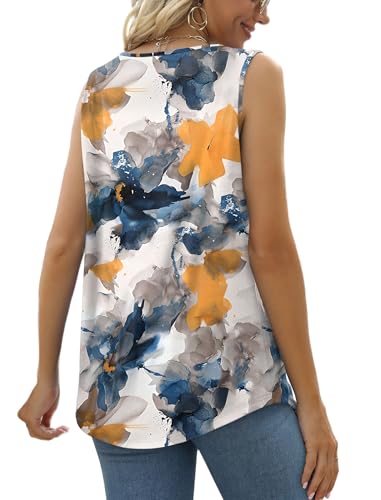 Image of Saloogoe Summer Tank Tops for Women Loose Fit Pleated Tunics Scoop Neck Sleeveless Lace Tops Curved Hem Flowy