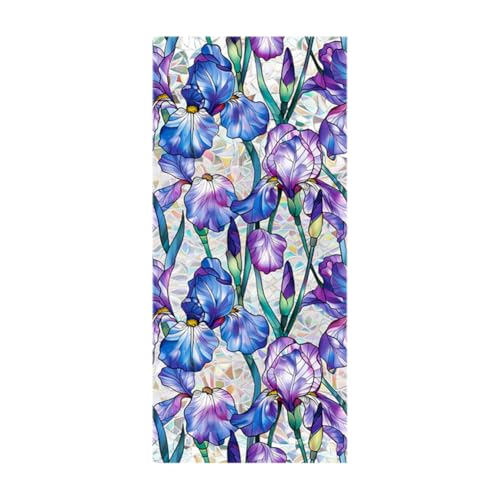 Image of JOONOR Purple Iris Flowers Sunroof Film Floral Rainbow Effect Static Clings Window Privacy Film Sun Protection Stained Glass Decals for Car Moonroof & Side Windows, 17.72 x 35.43 Inch