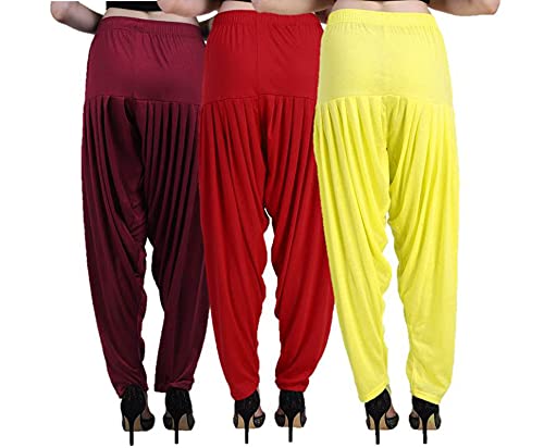 Image of CASUALS Women's Regular Fit Viscose Drawstring Patiala Harem Pants Combo Pack 3
