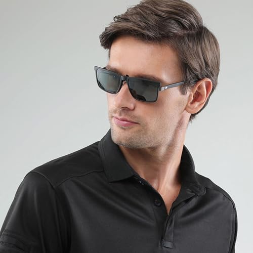 Image of Polarized Flip Up Clip On Sunglasses over Prescription Glasses for Men Women TR90 Frame Spring Clips