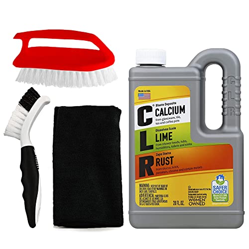 CLR Complete Cleaning Kit, Calcium Lime and Rust Removal System Includes 28oz CLR Bottle, 1 Handheld Heavy Duty Brush, 1 EZ Grip Thin Tip Vinyl Brush, 1 Professional Grade Foxtrot TM Microfiber Towel