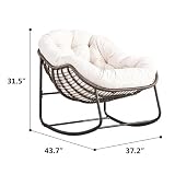 ZRainbowroad Ratten Papasan Rocking Chair, Outdoor Papasan Chair with Cushion, Outdoor Papasan Rocking Chair for Bedroom,Balcony, Porch, Garden (White)