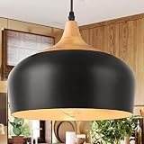 QianZhan Farmhouse Pendant Light Fixtures, Modern Hanging Light with Solid Wood Adjustable Black Pen