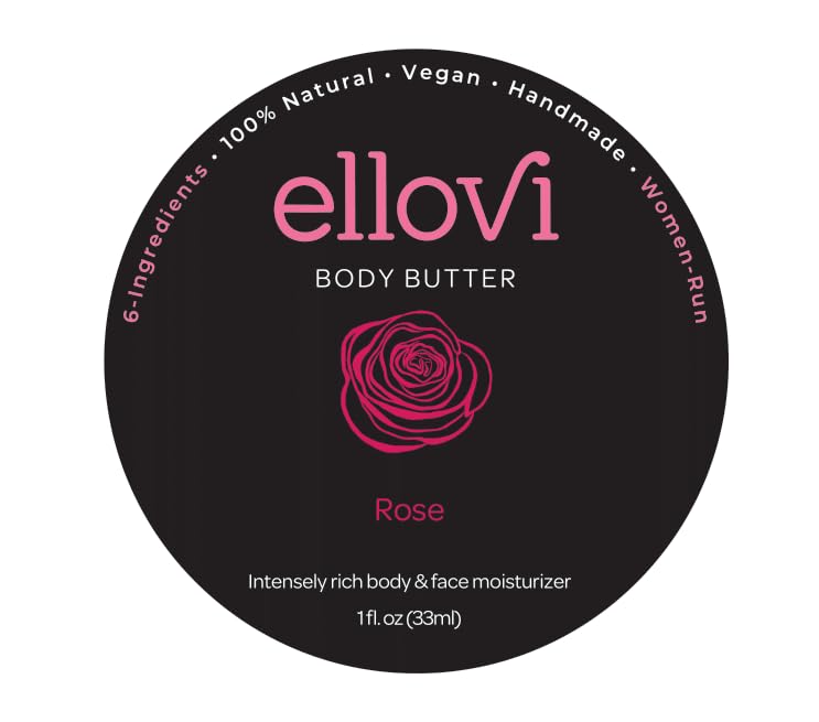 Ellovi Manteiga corporal vegana com fragrância de rosa, 30 mL