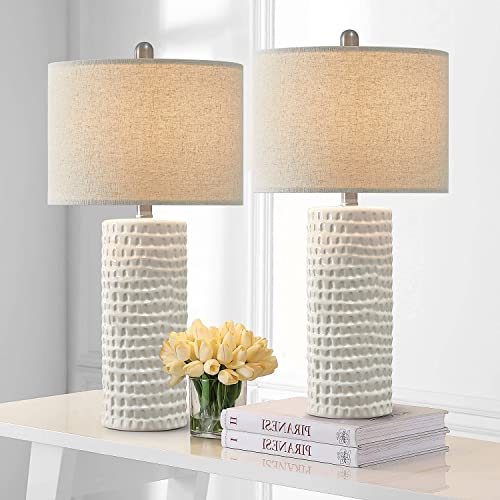 PORTRES 24.5" Modern Accent Ceramic Table Lamp Set of 2 for Bedroom White Desk Decor Bedside Lamps for Living Room Study Room Office Dorm Farmhouse Nightstand Lamp End Table Lamps - Image 2