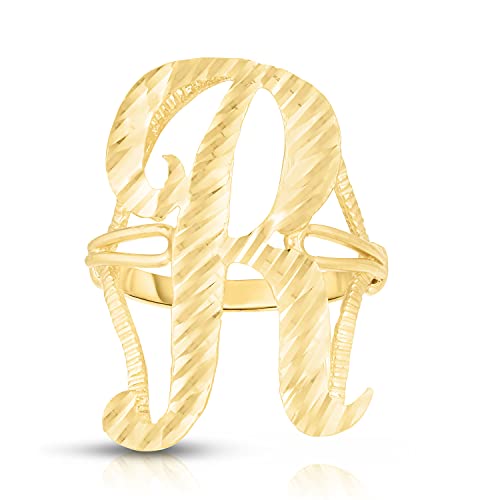 Floreo 10k Yellow Gold A-Z Extra Large Cursive Letter Initial Ring