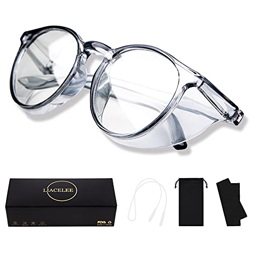 LIACELEE Anti Fog Stylish Round frame Safety Glasses UV400 Protection Blue Light Blocking Safety Goggles for women menï¼ˆRound-Blueï¼‰