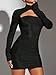 FWSAM Women Criss Cross Halter Cut Out Ruched Mesh Mini Dresses Long Sleeve See Through Backless Bodycon Short Dress Black