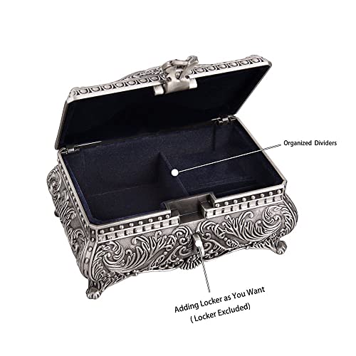 Feyarl Vintage Jewelry Trinket Box Earring Ring Treasure Chest Case Necklace Organizer Storage Decorative Keepsake Box for Girl Woman Christmas Gift Home Deco(6.7 x 4.7 x 3.5 inch)