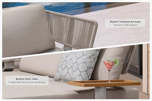 Image of PURPLE LEAF Patio Loveseat Sofa with Tray and Pillows, 2-Person Daybed