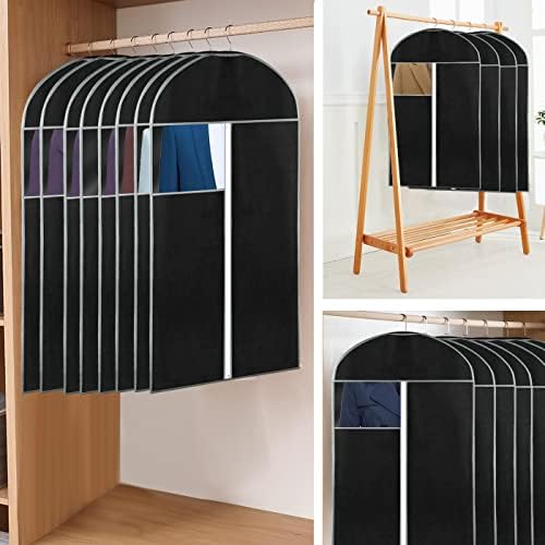 M MUNCASO 6 Pcs Clothes Cover Breathable Suit Jacket Covers Protector Bag with Clear Window and Zipper, Non-Woven Coat Bags Long Dress Garment Cover for Suit, Coat, Jacket, Dress(6pcs 100x60cm, Black)