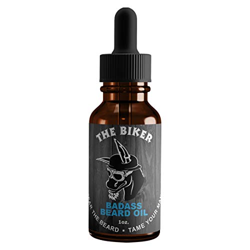 Image of Badass Beard Care Oil for Men - The Biker Scent, 1 oz - All Natural Ingredients, Keeps Beard and Mustache Full, Soft and Healthy