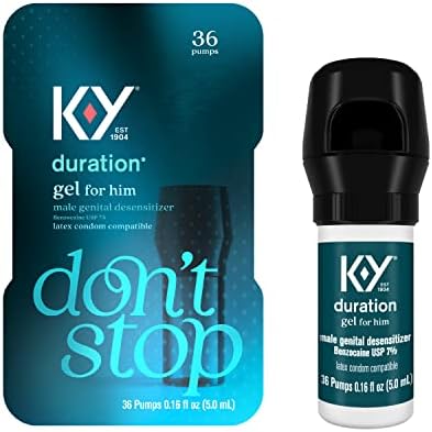 K-Y Duration Gel 0.16 fl oz, for Men, Adult Couples, Numbing Male Genital Desensitizer to Last Longer, Pleasure Enhancer, 36 Pumps, Latex Condom Compatible