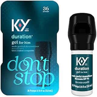 K-Y Duration Gel 0.16 fl oz, for Men, Adult Couples, Numbing Male Genital Desensitizer to Last Longer, Pleasure Enhancer, 36 Pumps, Latex Condom Compatible