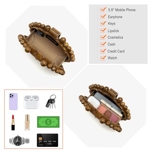 Image of Clutch Bag for Women Oval Beads Purse Wedding Prom Party Marble Texture Acrylic Evening Bag Shoulder Crossbody Bag
