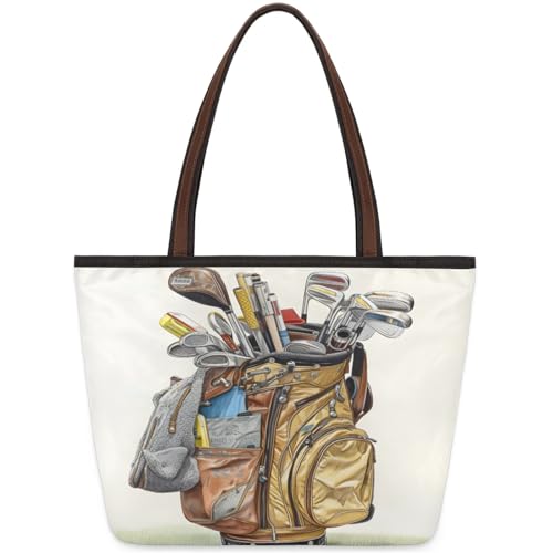 Golf Club Bag Vintage Tote Bag Multi Pocket Zippered Beach Bag Lightweight Waterproof Handbag for Women Men Work Gym Travel Swimming Yoga Grocery Shopping L