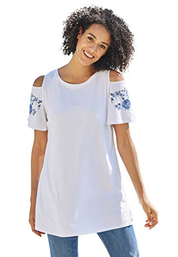 Woman Within Plus Size Short-Sleeve Cold-Shoulder Tee