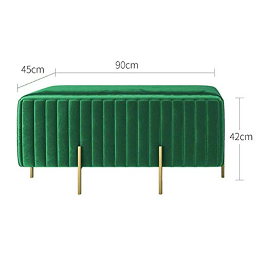 Repose-Pieds Ottoman en Velours Vert 90x45x42cm avec Pieds Dorés - 7
