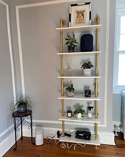 Ziothum 6 Tier Gold Bookshelf, White And Gold Shelves, Modern Shelves Shelf Bookcase Metal Mid Century Open Industrial Wall Mount Accents Decor Retail Shelving Vertical For Living Room #TOP3