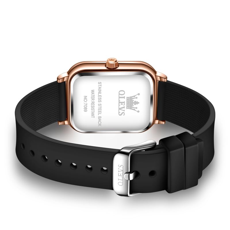Image of OLEVS Watch for Women Quartz Square Dial Analog Wristwatch Silicone Waterproof Classic Elegant Design Ideal Daily Wear Gift