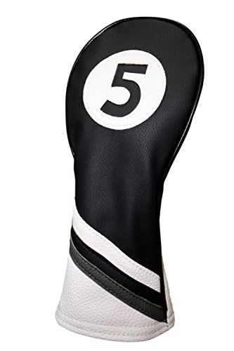Majek Golf Headcover Black and White Leather Style #5 Fairway Head Cover Fits Fairway Wood Clubs