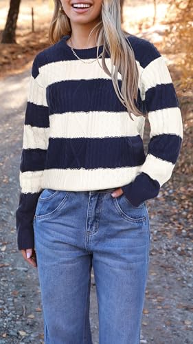 Image of Zeagoo Cable Knit Sweater Women Crewneck Long Sleeve Sweater 2024 Fall Chunky Vintage Pullover Tops