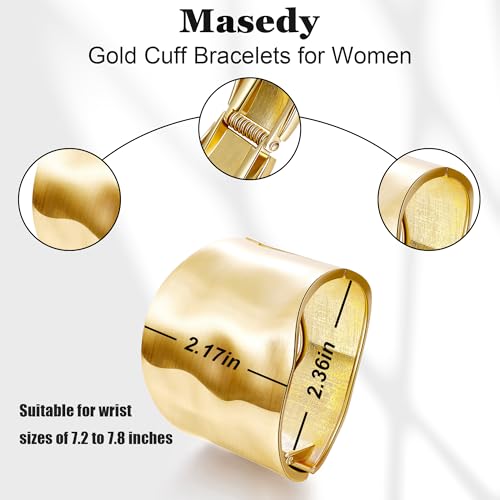 18K Gold Plated Wide Chunky Gold Cuff Bracelets for Women Chunky Bangle Bracelets Waterdrop Oval Irregular Trendy Wrist Wrap Bracelets Open Minimalist Thick Gold Wrist Cuff Bracelets2