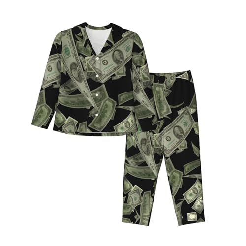 Pyjama manches longues femme vêtement de nuit convivial avec imprimé dollar tendance