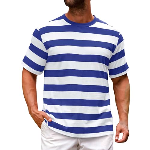 Camiseta para hombre, cuello redondo, a rayas, manga corta, camiseta con rayas, sudadera, camiseta deportiva blanca, divertida, oversized, básica, de algodón, blanca, deportiva, camiseta de las