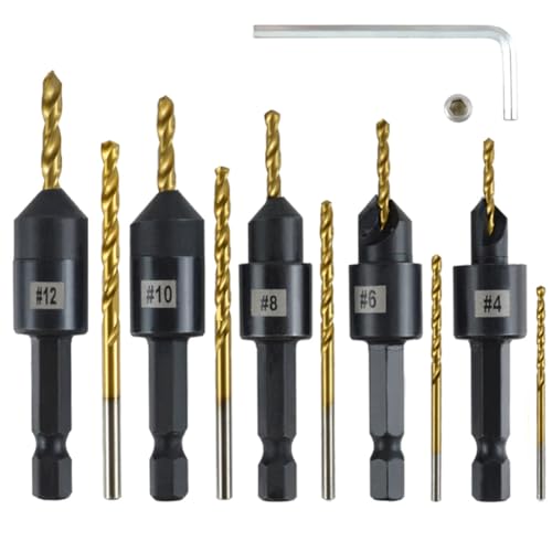 Lychae Silence High-Speed Steel Adjustable Counter Sink Drill Bits Set, 4, 6, 8, 10, 12, Silent Combination