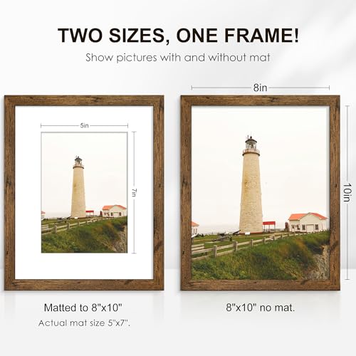 Image of PEALSN 8x10 Picture Frame Set of 6, Display Pictures 5x7 with Mat or 8x10 without Mat for Wall Mounting or Table Top Display, Photo Frames Collage for Wall Decor, Rustic Brown