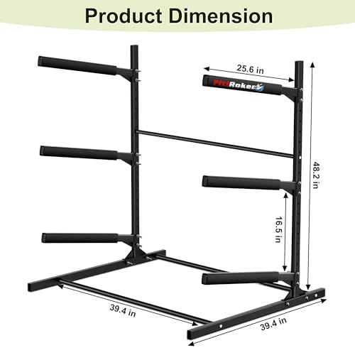 FitiRoker Kayak Storage Rack, Heavy Duty Freestanding Kayak Stand for 3 Kayaks, Adjustable Canoe and Paddleboard Holder for Indoor Outdoor Garage Storage, Assembly Required - Thumbnail 4