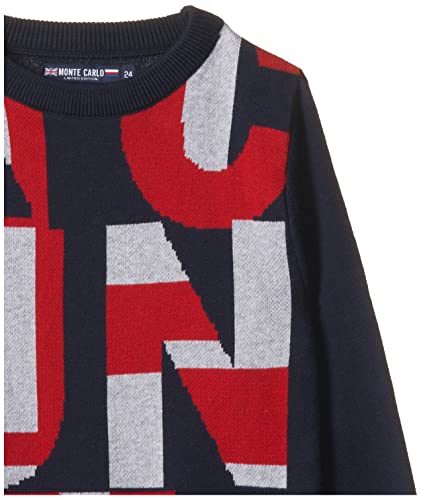 Image of Monte Carlo Boys 100% Cotton Navy Blue Jacquard Round Neck Pullover